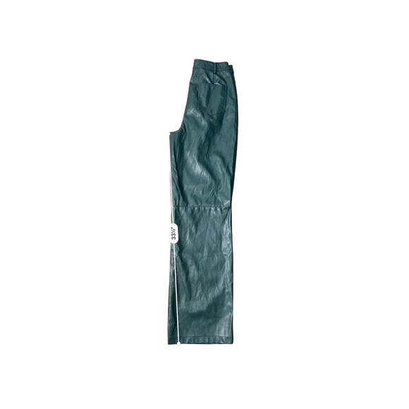 Pretty Little Thing NWT Bottle Green Faux Leather Wide Leg Pants Size 6 - Picture 5 of 8